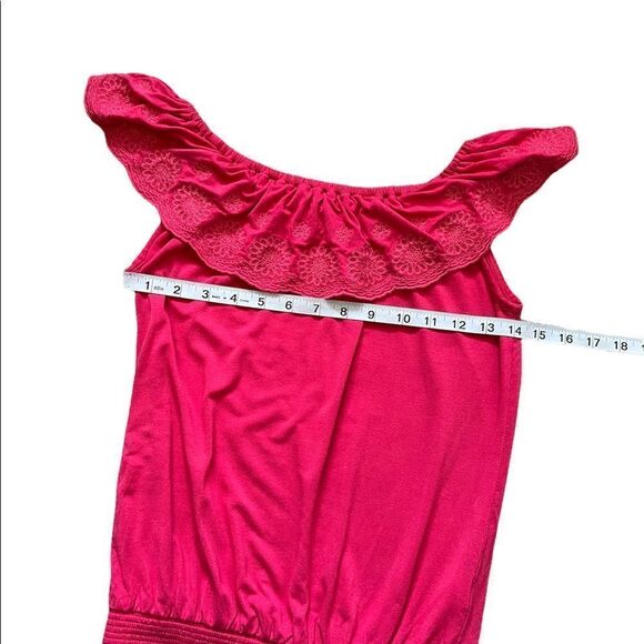 DEX Pink Off The Shoulder Flounce Banded Bottom Light Casual Top L - Picture 4 of 8